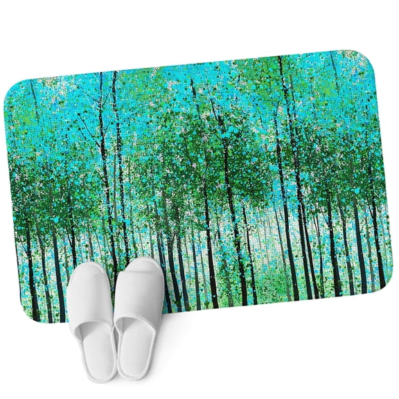 Front Door Mat 15.7"x23.6", Teal Green Trees Non Slip Backing & Low Profile Doormats, Absorbent Muddy Dirt Trapper Door Mats for Front Back Door All-Weather Modern Abstract Nature Forest Plant