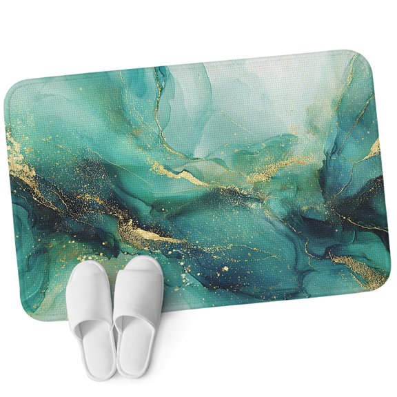 Front Door Mat 15.7"x23.6", Turquoise Marble Non Slip Backing & Low Profile Doormats, Absorbent Muddy Dirt Trapper Door Mats for Front Back Door All-Weather Ink Painting Modern Abstract Aesthetics