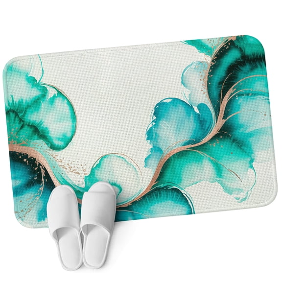 Front Door Mat 15.7"x23.6", Turquoise Marble Stone Non Slip Backing & Low Profile Doormats, Absorbent Muddy Dirt Trapper Door Mats for Front Back Door All-Weather Ink Splash Country Marble Abstract