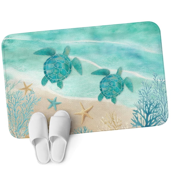 Front Door Mat 15.7"x23.6", Turquoise Turtle Coastal Non Slip Backing & Low Profile Doormats, Absorbent Muddy Dirt Trapper Door Mats for Front Back Door All-Weather Waves Seaside Summer Beach Ocean