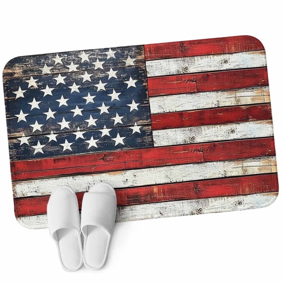 Front Door Mat 15.7"x23.6", Vintage American Flag Non Slip Backing & Low Profile Doormats, Absorbent Muddy Dirt Trapper Door Mats for Front Back Door Entryway All-Weather Country Wooden USA Flag