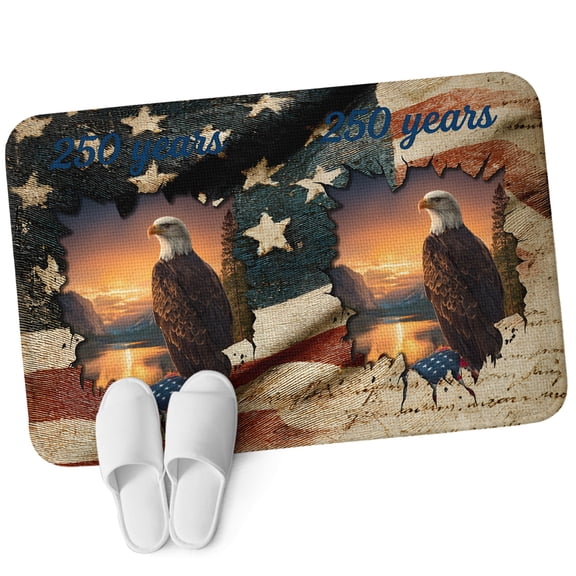 Front Door Mat 15.7"x23.6", Vintage Anniversary USA Flag Non Slip Backing & Low Profile Doormats, Absorbent Muddy Dirt Trapper Door Mats for Front Back Door Entryway All-Weather Eagle American Flag