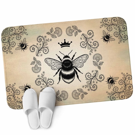 Front Door Mat 15.7"x23.6", Vintage Bees Crowns Non Slip Backing & Low Profile Doormats, Absorbent Muddy Dirt Trapper Door Mats for Front Back Door All-Weather Rustic Leaves Rings Brown Gradient