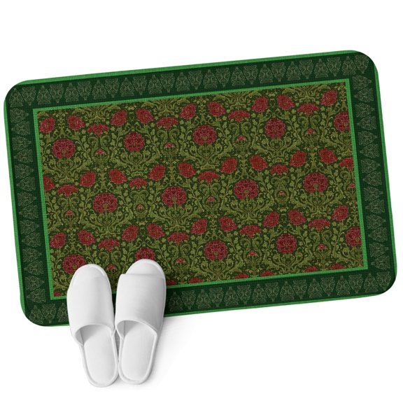 Front Door Mat 15.7"x23.6", Vintage Red Roses Non Slip Backing & Low Profile Doormats, Absorbent Muddy Dirt Trapper Door Mats for Front Back Door Entryway All-Weather Green Abstract Art Floral Ethnic