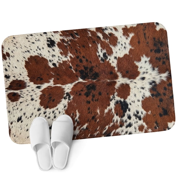 Front Door Mat 15.7"x23.6", Western Cow Print Non Slip Backing & Low Profile Doormats, Absorbent Muddy Dirt Trapper Door Mats for Front Back Door All-Weather Farmhouse Country Cowhide Fur Brown