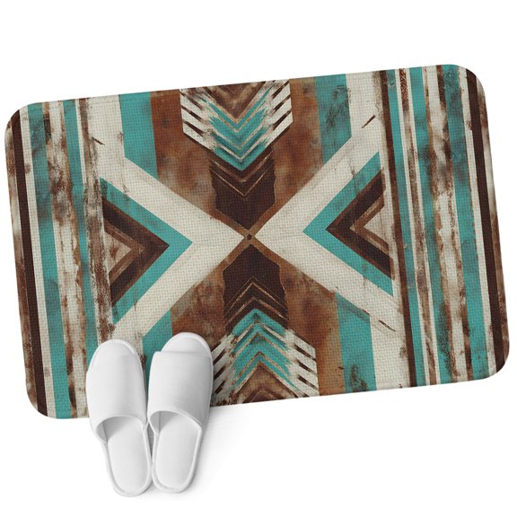 Front Door Mat 15.7"x23.6", Western Rustic Non Slip Backing & Low Profile Doormats, Absorbent Muddy Dirt Trapper Door Mats for Front Back Door All-Weather Aztec Ethnic Tribal Geometric Patterns