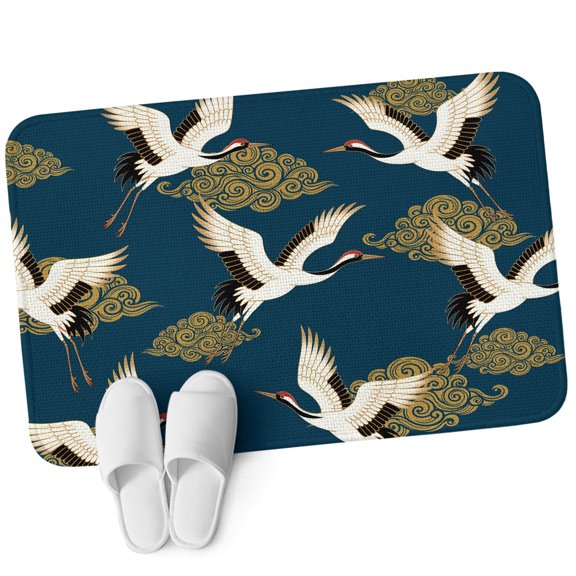Front Door Mat 15.7"x23.6", White Crane Non Slip Backing & Low Profile Doormats, Absorbent Muddy Dirt Trapper Door Mats for Front Back Door Entryway All-Weather Vintage Chinese Cloud Art Blue Gold