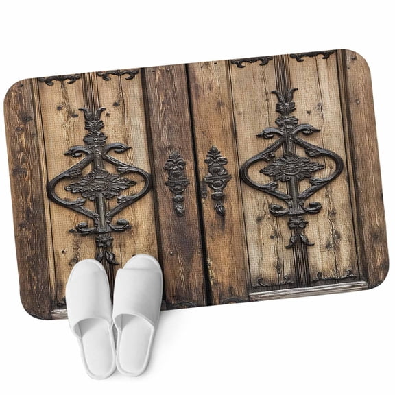 Front Door Mat 15.7"x23.6", Wooden Plank Non Slip Backing & Low Profile Doormats, Absorbent Muddy Dirt Trapper Door Mats for Front Back Door Entryway Rustic Farmhouse Brown Black Barn Door