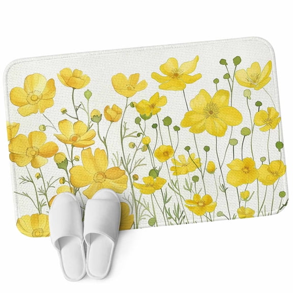 Front Door Mat 15.7"x23.6", Yellow Daisy Non Slip Backing & Low Profile Doormats, Absorbent Muddy Dirt Trapper Door Mats for Front Back Door Entryway Spring Floral Summer Botanical Watercolor