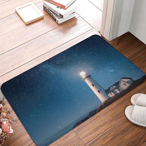 Front Door Mat 16 x 24 Inch Night Sky Lighthouse Non-Slip Heavy Duty Doormat for Indoor Outdoor Entry, Patio, Kitchen, Porch