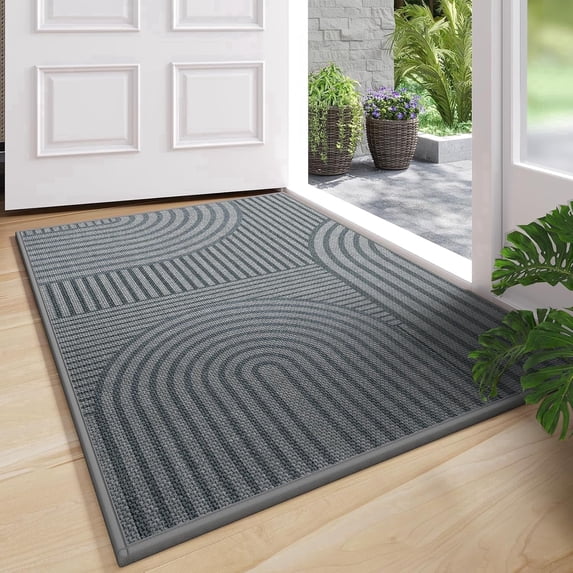 Front Door Mat 17''x30'', Gray Absorbent Muddy Dirt Resist Washable Non Slip Low-Profile Indoor Doormat, Easy Clean Welcome Entryway Door Mats