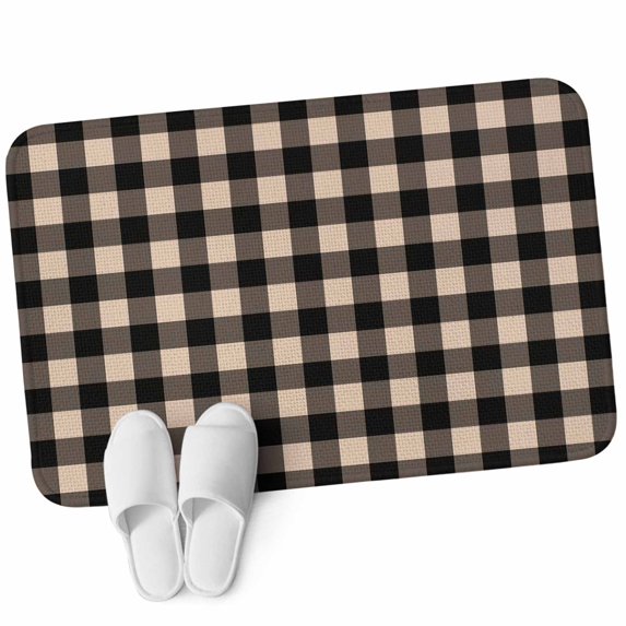 Front Door Mat 19.7"x31.5", Black Plaid Non Slip Backing & Low Profile Doormats, Absorbent Muddy Dirt Trapper Door Mats for Front Back Door Entryway Vintage Country Gray Buffalo Check Gingham