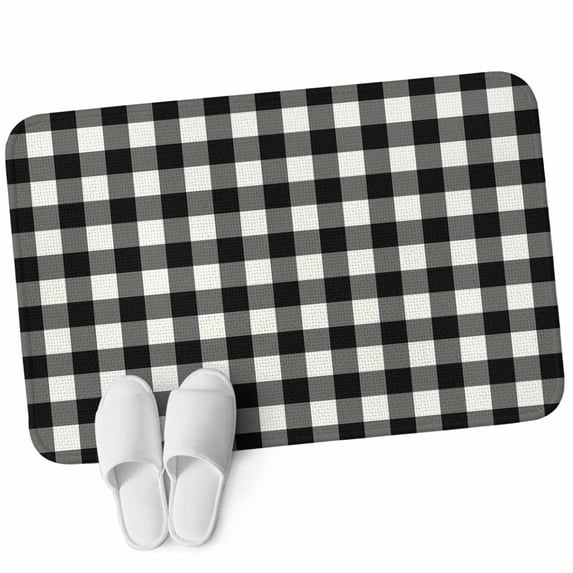 Front Door Mat 19.7"x31.5", Black White Plaid Non Slip Backing & Low Profile Doormats, Absorbent Muddy Dirt Trapper Door Mats for Front Back Door Entryway Modern Simple Buffalo Check Gingham