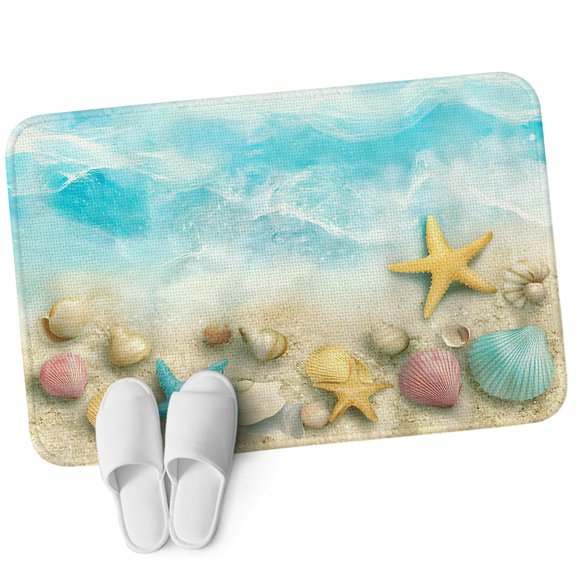 Front Door Mat 19.7"x31.5", Blue Summer Beach Non Slip Backing & Low Profile Doormats, Absorbent Muddy Dirt Trapper Door Mats for Front Back Door All-Weather Coastal Starfish Shell Nautical Waves