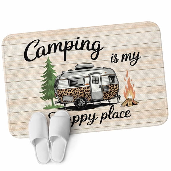 Front Door Mat 19.7"x31.5", Camper Van Non Slip Backing & Low Profile Doormats, Absorbent Muddy Dirt Trapper Door Mats for Front Back Door Entryway All-Weather Modern Vintage Camping Beige Wooden
