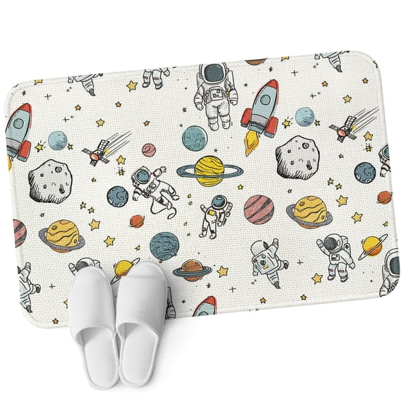 Front Door Mat 19.7"x31.5", Cartoon Space Non Slip Backing & Low Profile Doormats, Absorbent Muddy Dirt Trapper Door Mats for Front Back Door Entryway All-Weather Funny Cute Rocket Planet