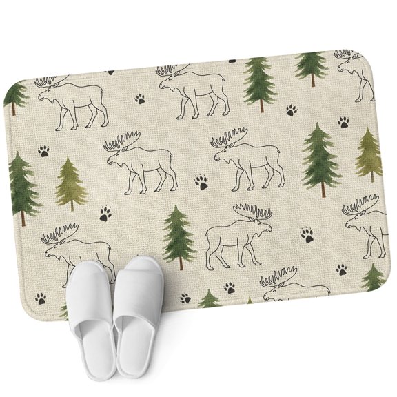Front Door Mat 19.7"x31.5", Green Black Moose Non Slip Backing & Low Profile Doormats, Absorbent Muddy Dirt Trapper Door Mats for Front Back Door All-Weather Checkered Vintage Art Animals Rustic