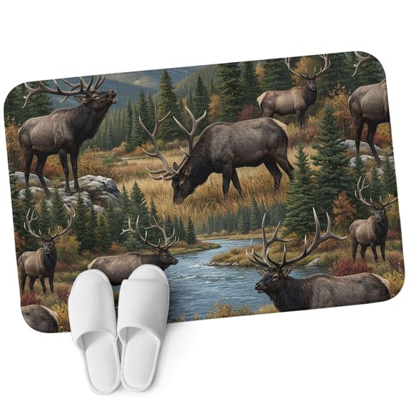 Front Door Mat 19.7"x31.5", Grey Moose Non Slip Backing & Low Profile Doormats, Absorbent Muddy Dirt Trapper Door Mats for Front Back Door Entryway All-Weather Forest Mountain Modern Art Animals