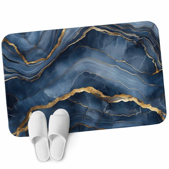 Front Door Mat 19.7"x31.5", Navy Blue Marble Non Slip Backing & Low Profile Doormats, Absorbent Muddy Dirt Trapper Door Mats for Front Back Door Entryway All-Weather Modern Contemporary Art