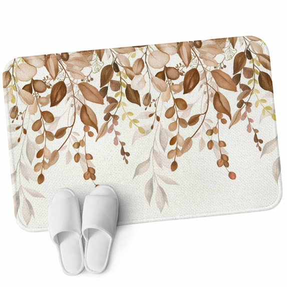 Front Door Mat 19.7"x31.5", Orange Brown Eucalyptus Non Slip Backing & Low Profile Doormats, Absorbent Muddy Dirt Trapper Door Mats for Front Back Door Entryway Watercolor Spring Weeping Botanical