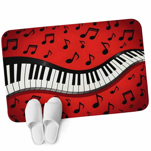 Front Door Mat 19.7"x31.5", Piano Keyboards Non Slip Backing & Low Profile Doormats, Absorbent Muddy Dirt Trapper Door Mats for Front Back Door Entryway All-Weather Musical Notes Vintage Red