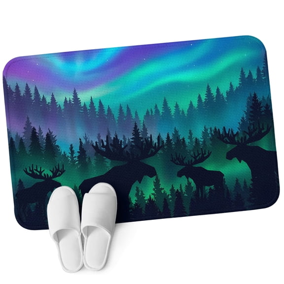 Front Door Mat 19.7"x31.5", Teal Black Moose Non Slip Backing & Low Profile Doormats, Absorbent Muddy Dirt Trapper Door Mats for Front Back Door Entryway All-Weather Silhouettes Animals Forest