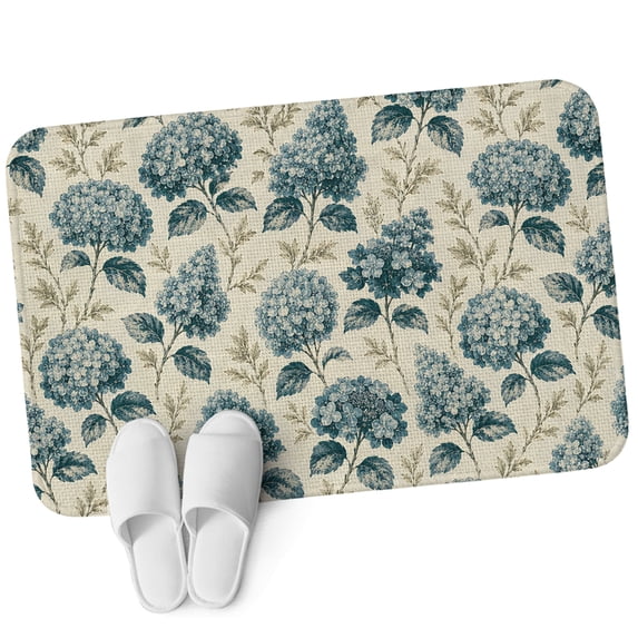 Front Door Mat 19.7"x31.5", Vintage Hydrangea Floral Non Slip Backing & Low Profile Doormats, Absorbent Muddy Dirt Trapper Door Mats for Front Back Door Entryway Farmhouse Botanical Aesthetic