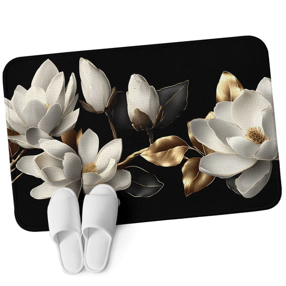 Front Door Mat 19.7"x31.5", White Floral Non Slip Backing & Low Profile Doormats, Absorbent Muddy Dirt Trapper Door Mats for Front Back Door All-Weather Vintage Country Luxurious Botanical Black Gold