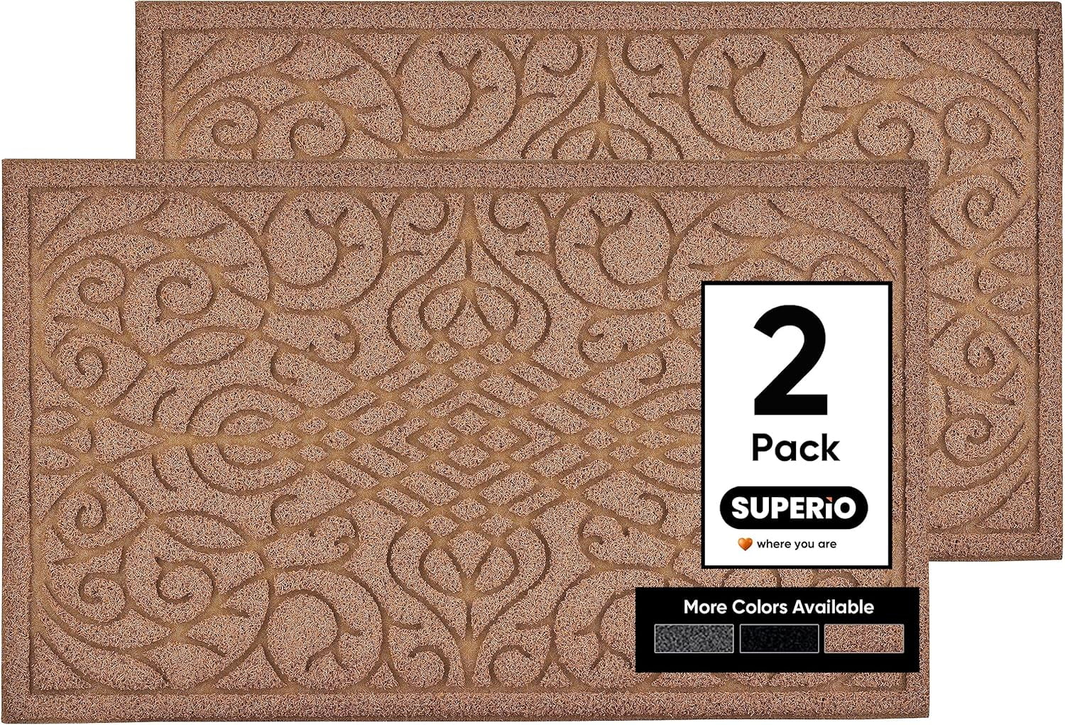 Front Door Mat, 2-Pack Rubber Mat, Indoor Outdoor Rug, Easy Clean Doormat, Welcome Mat, Entryway Rug, Non-Slip Mat, Patio, Garage, Waterproof, Mat, Low Profile,18x30, Natural, Victorian Gate