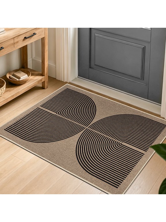 Front Door Mat 2x3ft Non-Slip Easy Jute Indoor Outdoor Entrance Doormat Washable Absorbent Low Profile Resist Dirt Inside Door Mats for Patio Porch Entryway,Black