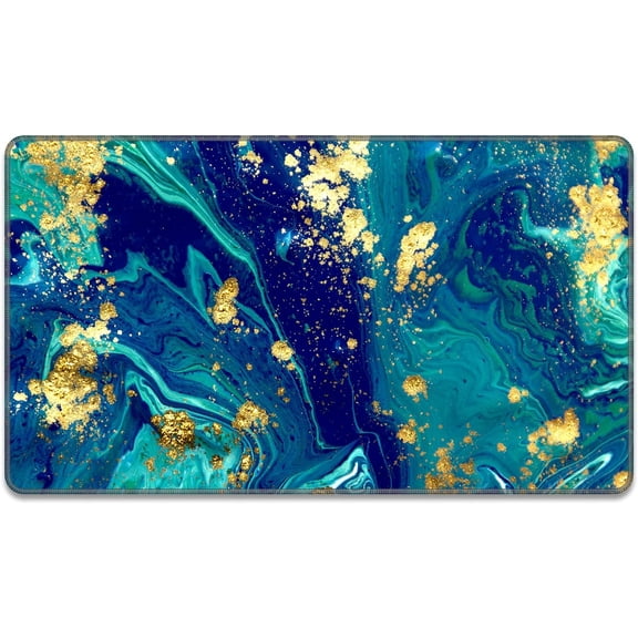 Front Door Mat, 30"x17" Marble Style Indoor Outdoor Welcome Mat, Heavy Duty Low Profile Anti-Slip Entryway Rug for Home Entrance, Floor, Patio Entry & Mudroom, Decor Doormat Gold Ocean Marble