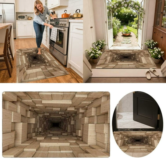 Front Door Mat, 3D Optical Illusion All-Weather Doormat, Optical Illusion Rug Ground Crack Illusion Rug 3D Rugs, Easy Clean Patio Porch Entryway Mat