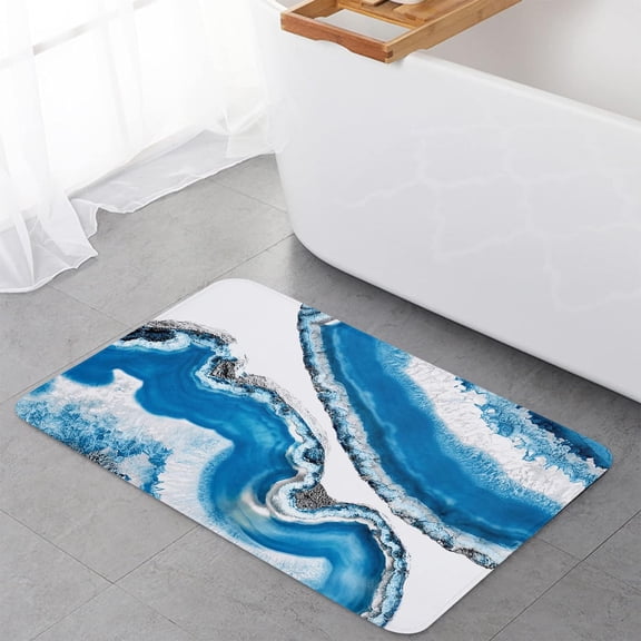 Front Door Mat Blue Crystal Geode Agate Marble Pattern Doormat Non-Slip Kitchen Mat Washable Indoor Outdoor Bathroom Rugs for Entry Kitchen 16"x24"