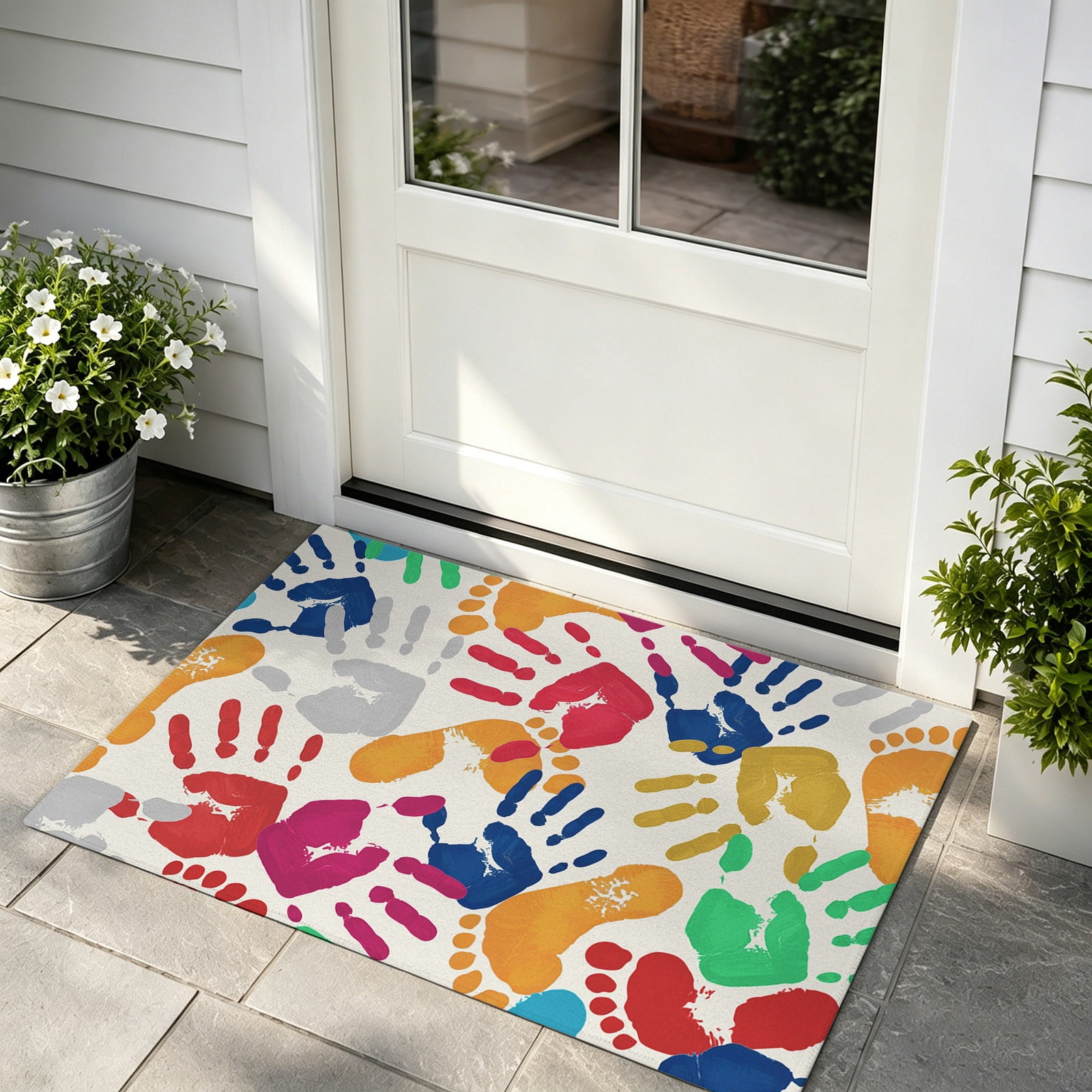 Front Door Mat, Colorful Handprints Door Mat Outside Entrance TPR ...