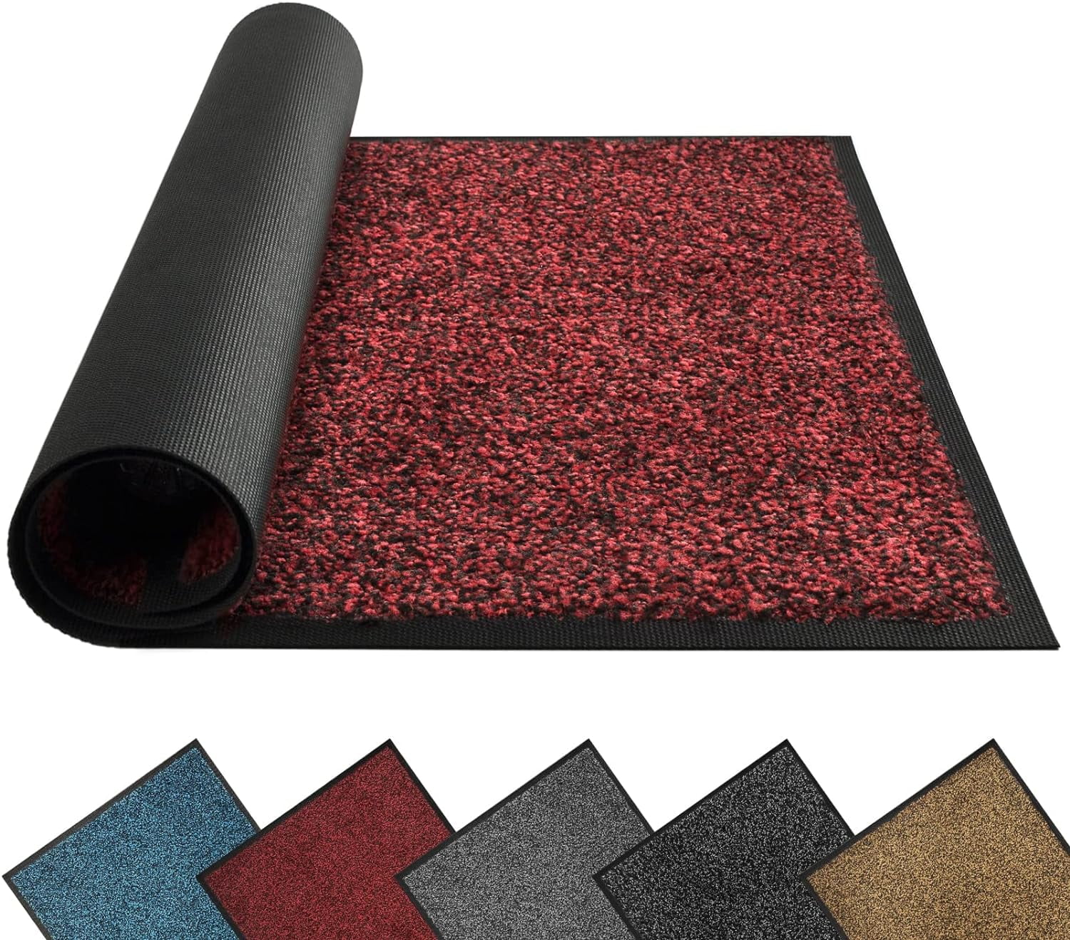 Front Door Mat, Dirt Trapper Welcome Mat for Outdoor Indoor, Non-Slip Waterproof Doormat, Durable Machine Washable Low Profile Entry Rug for Back Door Outside Patio Porch, 36" x 24", Red