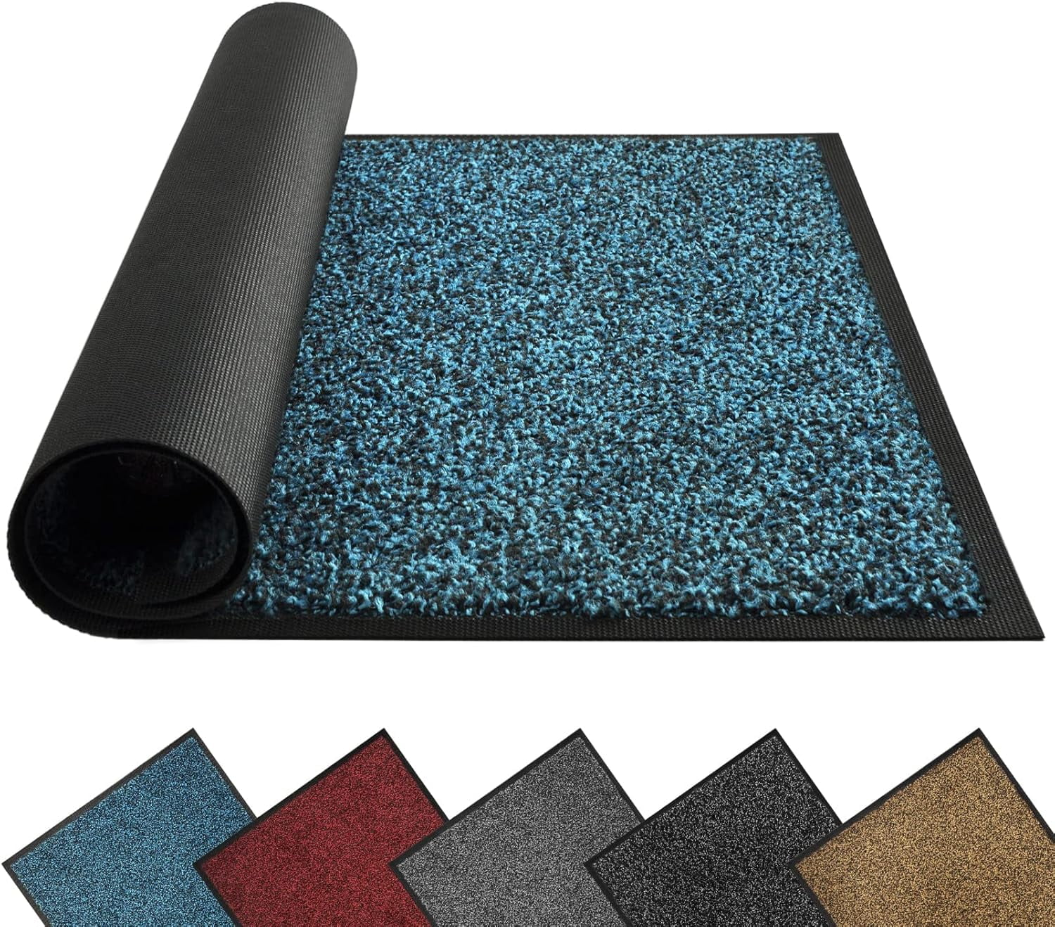 Front Door Mat, Dirt Trapper Welcome Mat for Outdoor Indoor, Non-Slip Waterproof Doormat, Durable Machine Washable Low Profile Entry Rug for Back Door Outside Patio Porch, 36" x 24", Blue