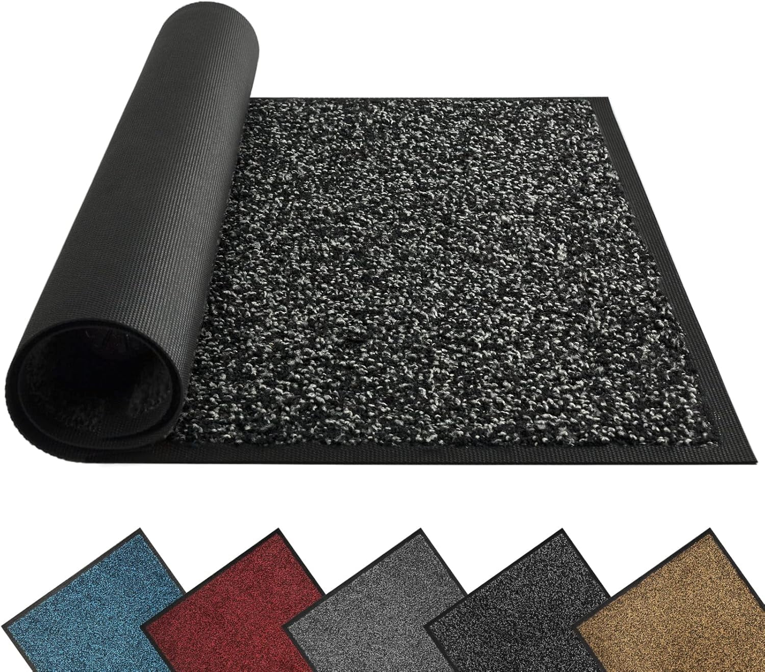 Front Door Mat, Dirt Trapper Welcome Mat for Outdoor Indoor, Non-Slip Waterproof Doormat, Durable Machine Washable Low Profile Entry Rug for Back Door Outside Patio Porch, 36" x 24", Black