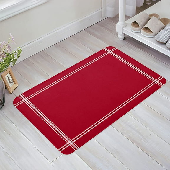 Front Door Mat Floor Mats for Home Decor, Red Solid Color Memory Foam Runner Entryway Area Rug Non-Slip Absorbent Doormat Washable Rug, 18x30Inch Welcome Mats for Bedroom Decor Living Room Decor