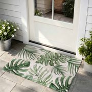 Front Door Mat, Green Monstera Deliciosa Indoor Door Mats for Entryway TPR Backing Non Slip Mats, Summer Botanical Tropical Vintage Absorbent Kitchen Floor Mat, Washable Entryway Rugs 24x32 Inch