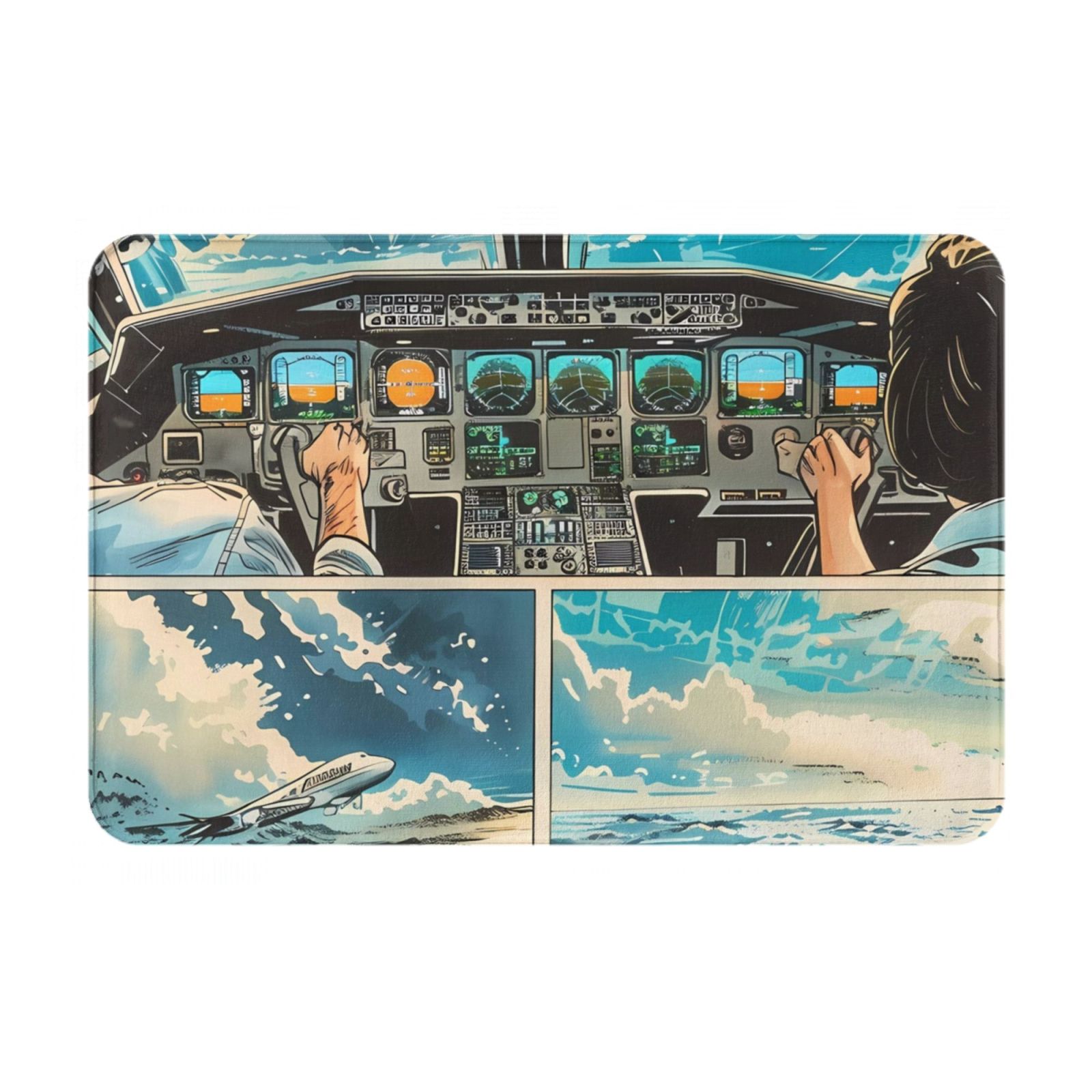 Front Door Mat Indoor Entrance - Comic Airplane Cockpit Illustration ...