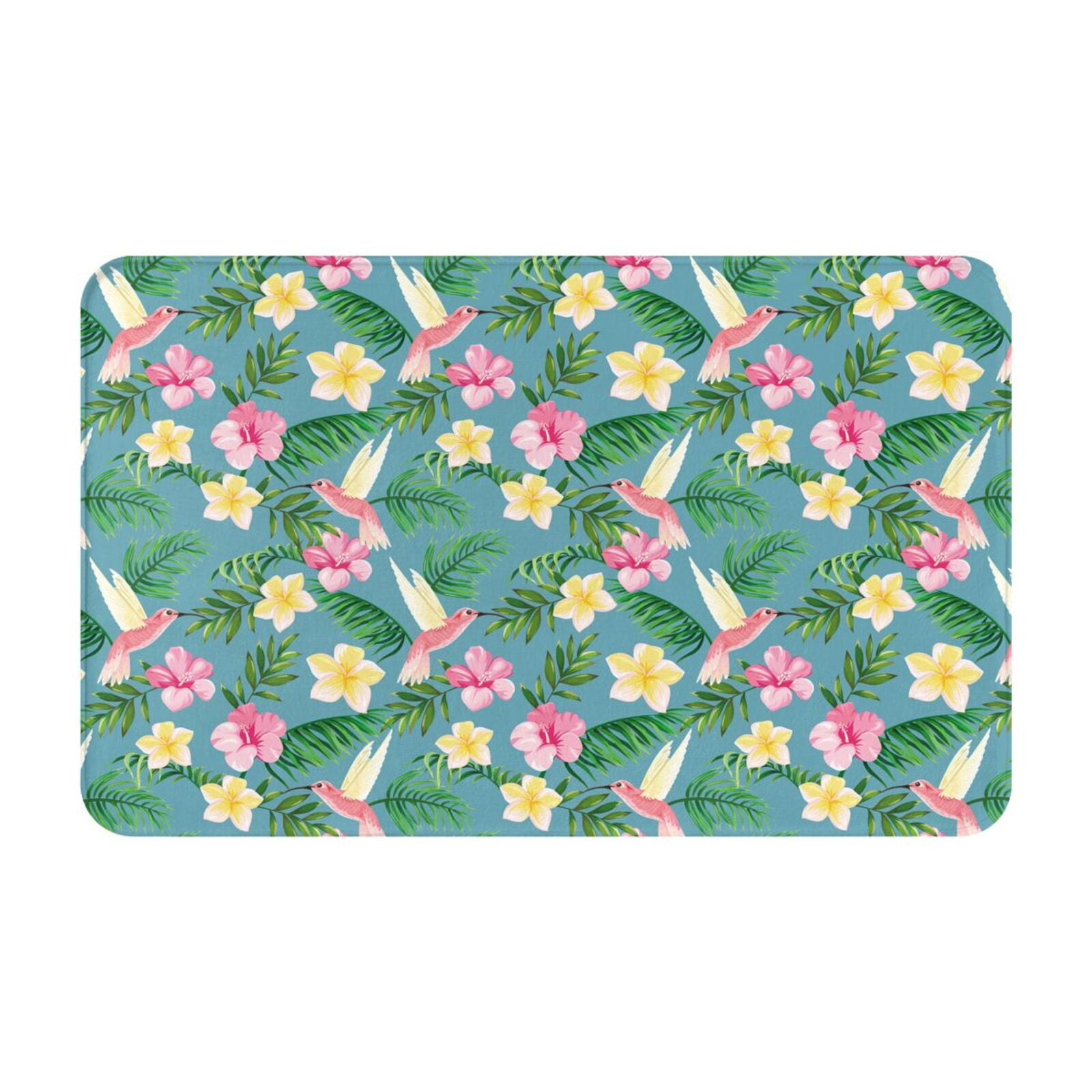 Front Door Mat Indoor Entrance, Pink Yellow Flower Hummingbird 31.5x20