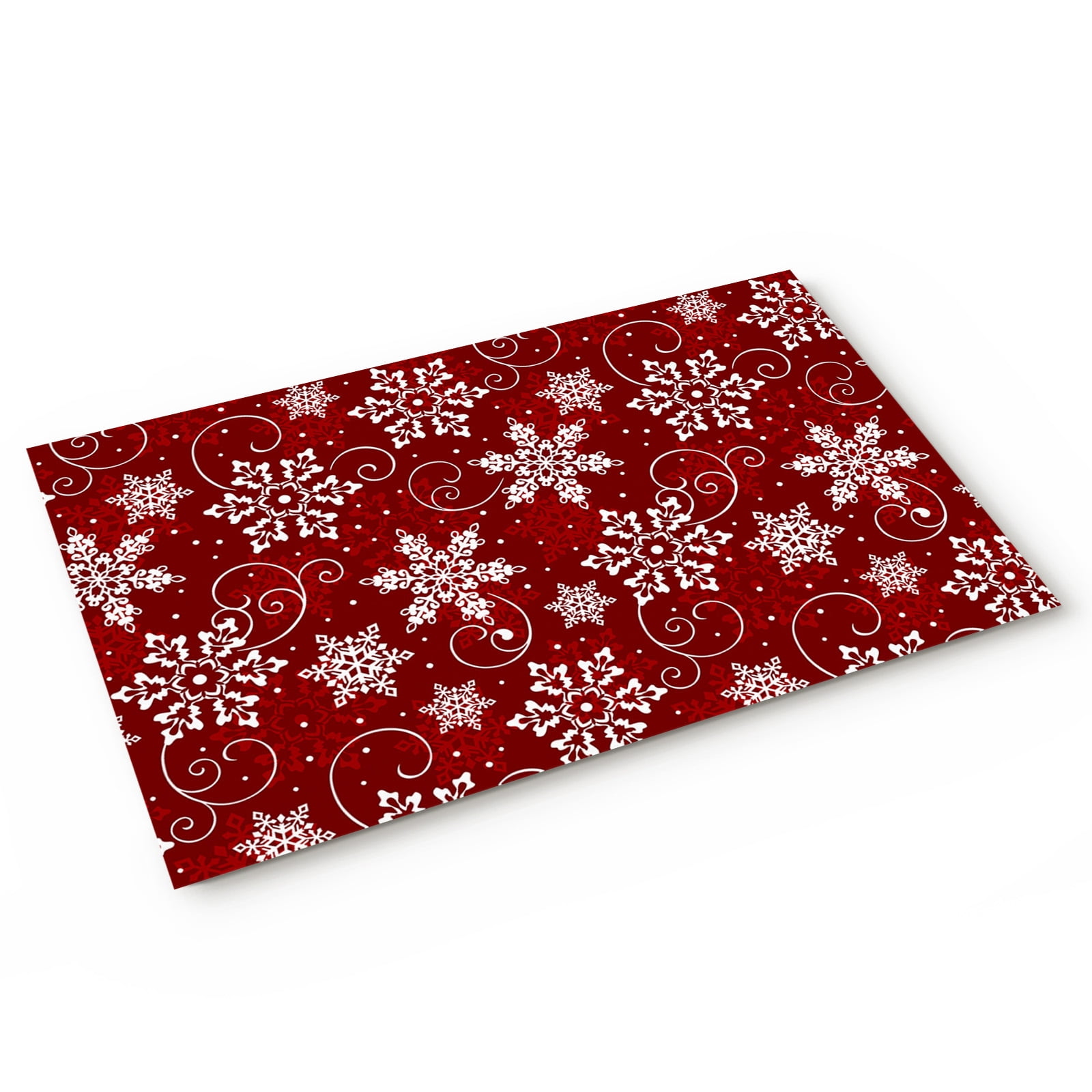 Front Door Mat Indoor Entrance, Winter Christmas Snowflake Red Non Slip