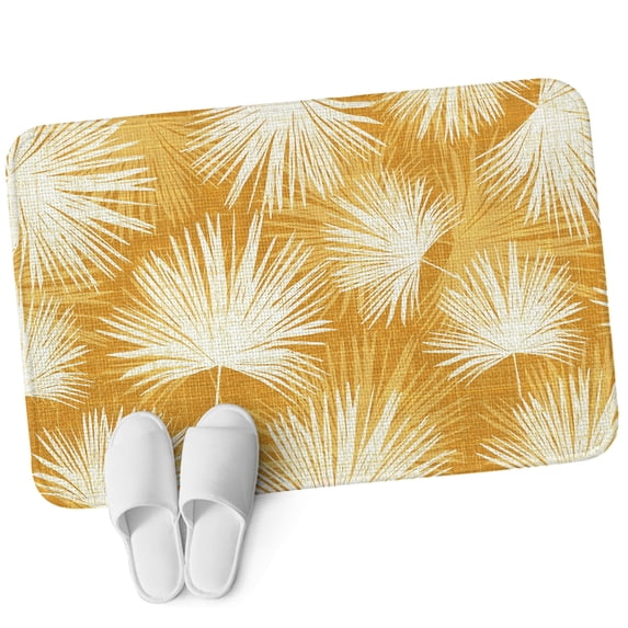 Front Door Mat Indoor, Golden Yellow Palm Leaves Absorbent Non Slip Washable Rug, Summer Tropical Botanical Low Profile Entry Mat Small Carpet Rugs for Outdoor, Garage, RV, 20x31.5 In