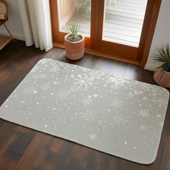 Front Door Mat Indoor Outdoor 19.7"x31.5", Grey Christmas Snowflake Absorbent Non Slip Welcome Mat, Winter Snowflake Xmas Low Profile Entryway Rug for Front Entrance Porch Back Door Patio