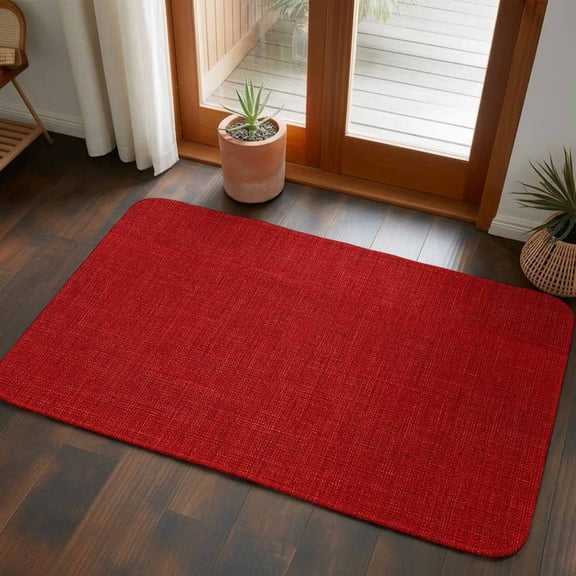 Front Door Mat Indoor Outdoor 19.7"x31.5", Red Burlap Texture Absorbent Non Slip Welcome Mat, Farmhouse Vintage Red Low Profile Entryway Rug for Front Entrance Porch Back Door Patio