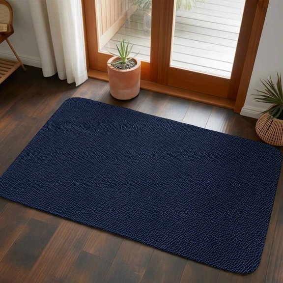Front Door Mat Indoor Outdoor 19.7"x31.5", Solid Dark Blue Absorbent Non Slip Welcome Mat, Minimalism Abstract Denim Texture Low Profile Entryway Rug for Front Entrance Porch Back Door Patio