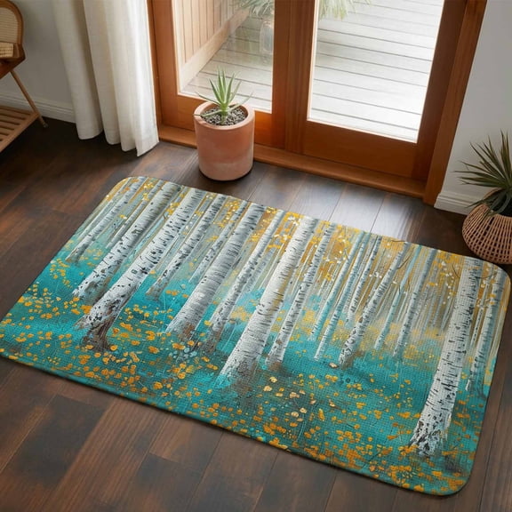 Front Door Mat Indoor Outdoor 19.7"x31.5", Teal Yellow Oil Painting Absorbent Non Slip Welcome Mat, Contemporary Abstract Art Low Profile Entryway Rug for Front Entrance Porch Back Door Patio