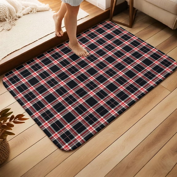 Front Door Mat Indoor Outdoor, Black Red Plaid Heavy Duty Absorbent Doormat, Farmhouse Buffalo Checkered Gingham Non-Slip Welcome Entrance Rug for Home Entryway, High Traffic Floor Mat 15.7''x23.6''