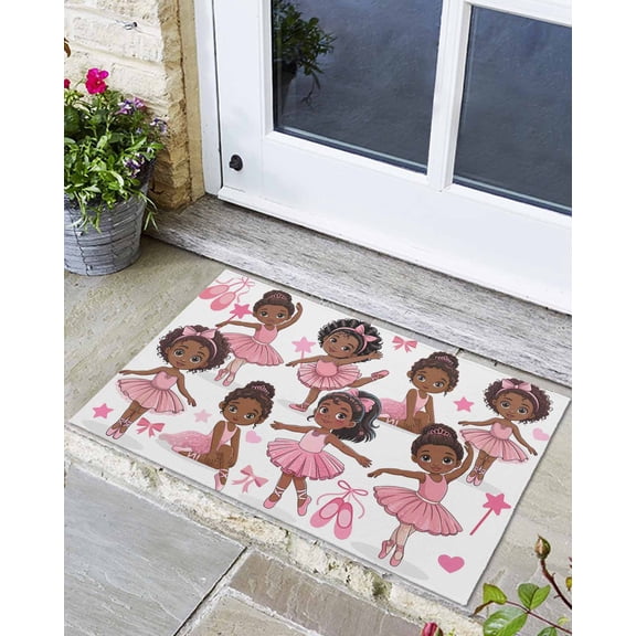 Front Door Mat Indoor Outdoor Cartoon Children Ballet Dance Non-Slip Doormat Low Profile Patio Porch Entryway Rug 24x36in Pink Butterflies Ballet Shoes