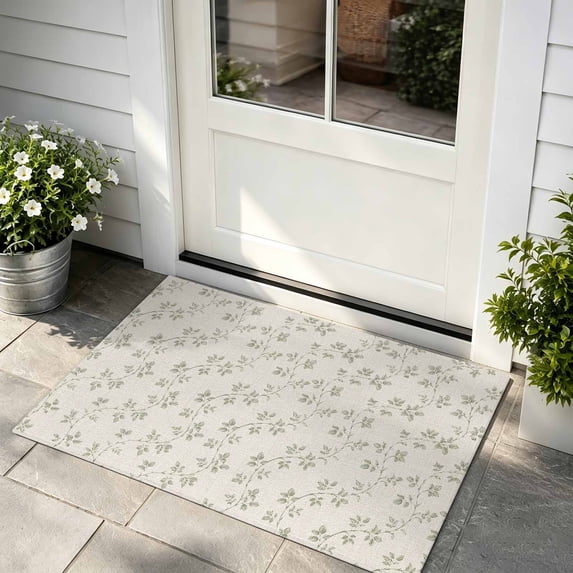 Front Door Mat Indoor Outdoor Country Green Leaf Non-Slip Doormat Low ...
